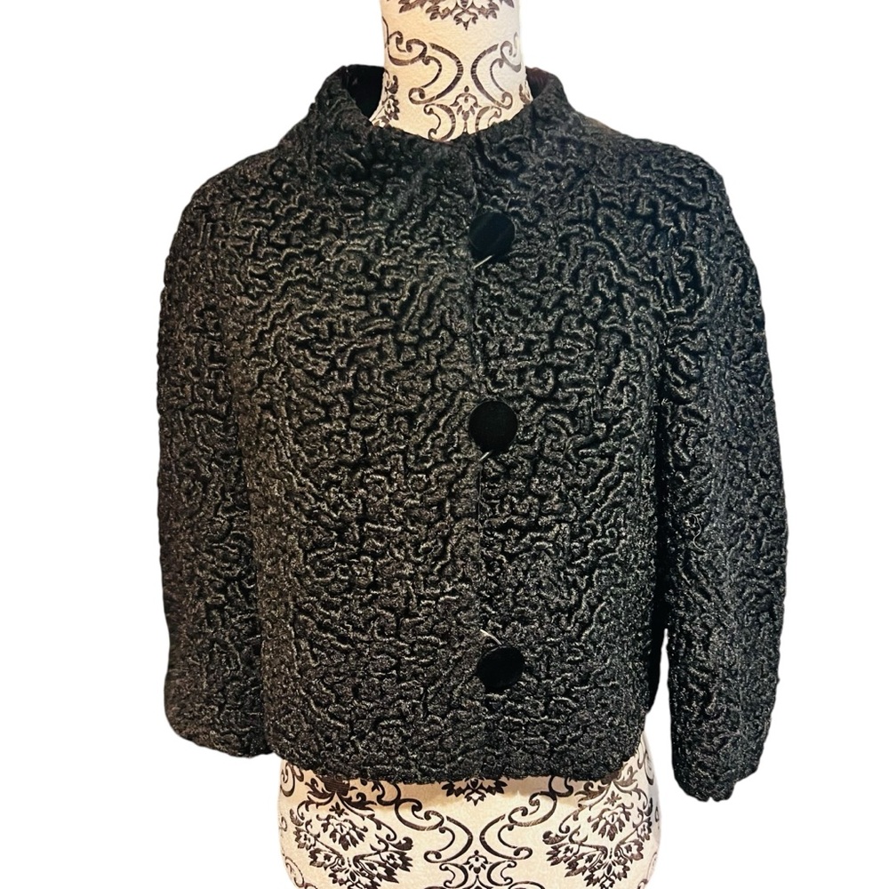 Vintage 60’s/70’s Curly Lamb Wool Cardigan Jacket. S/M